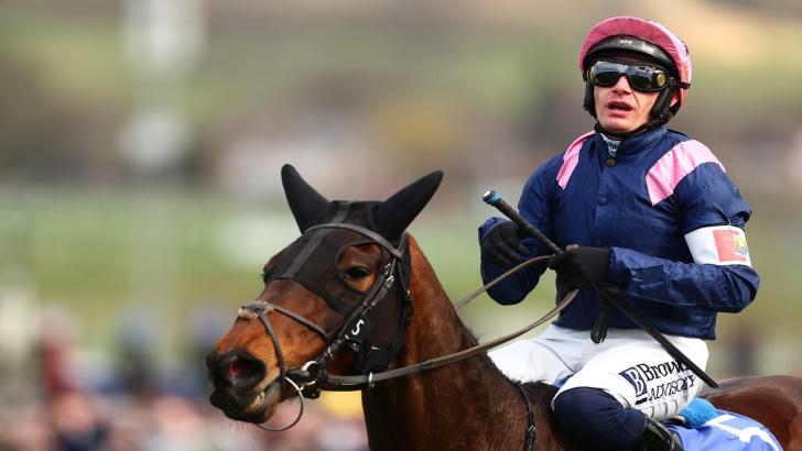 Irish jockey Paul Townend celebrates a winning ride at the Cheltenham Festival 2025